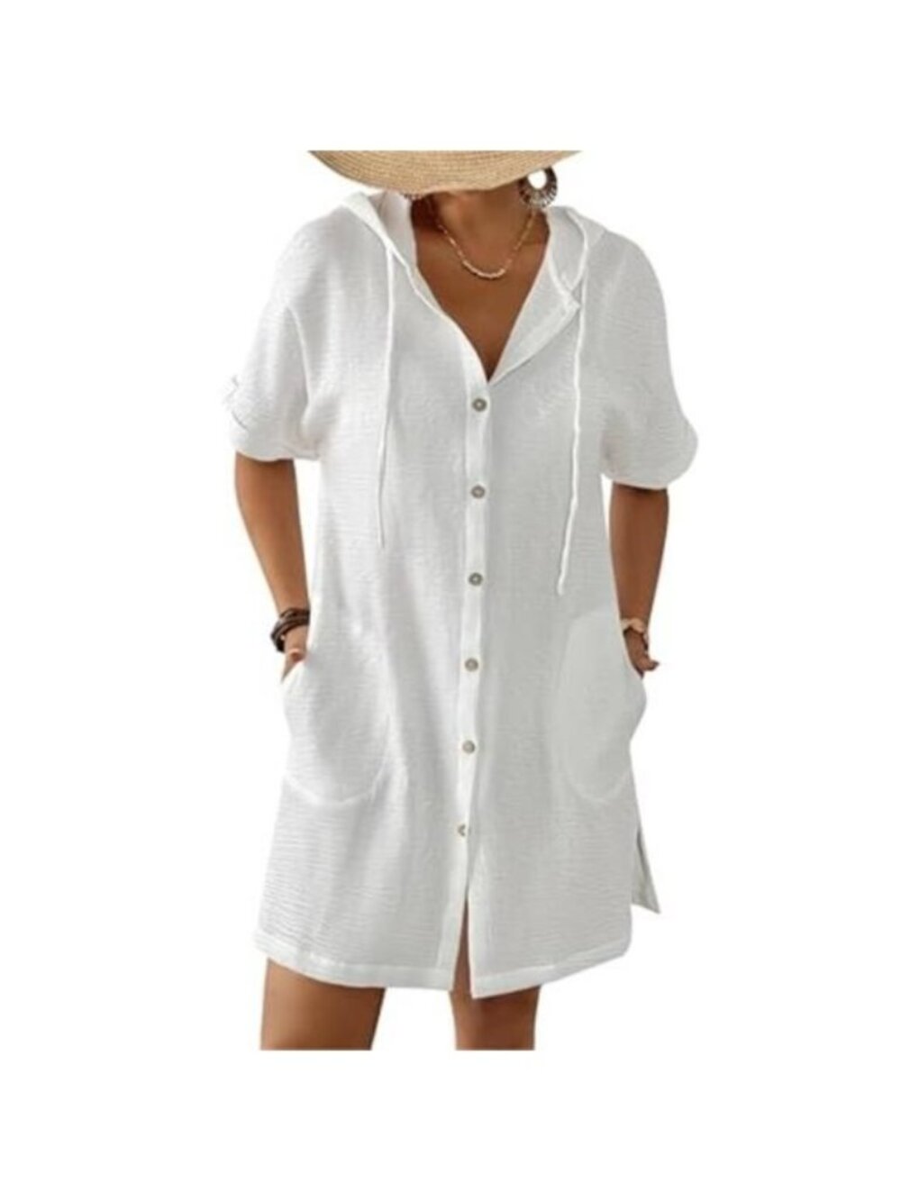 Women's Swimsuit Cover Up Shirt Button Down Short Sleeve Coverup With Pockets